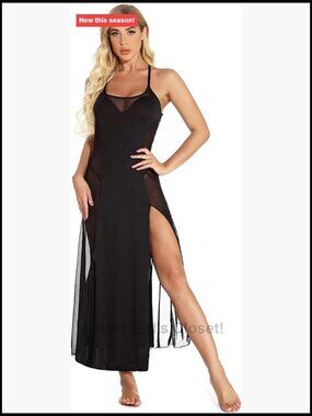 HiSexy Long Semi Sheer Maxi Dress Women Plus Size Sexy Lingerie Set